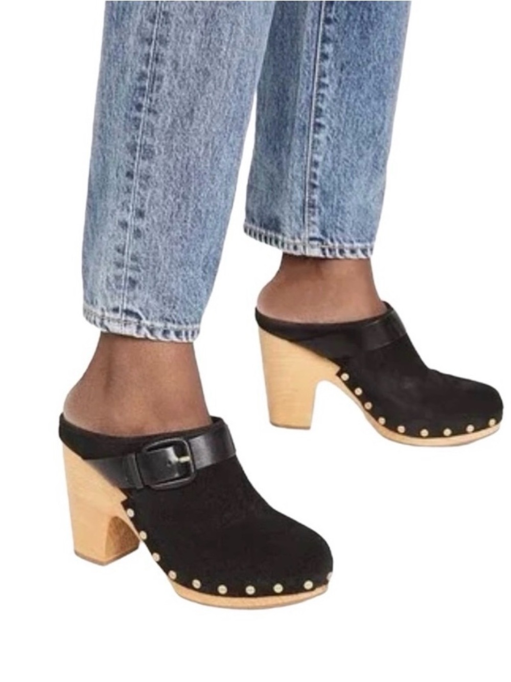 NIB Veronica Beard Black Suede Clog Heels with Wood Platform size 7